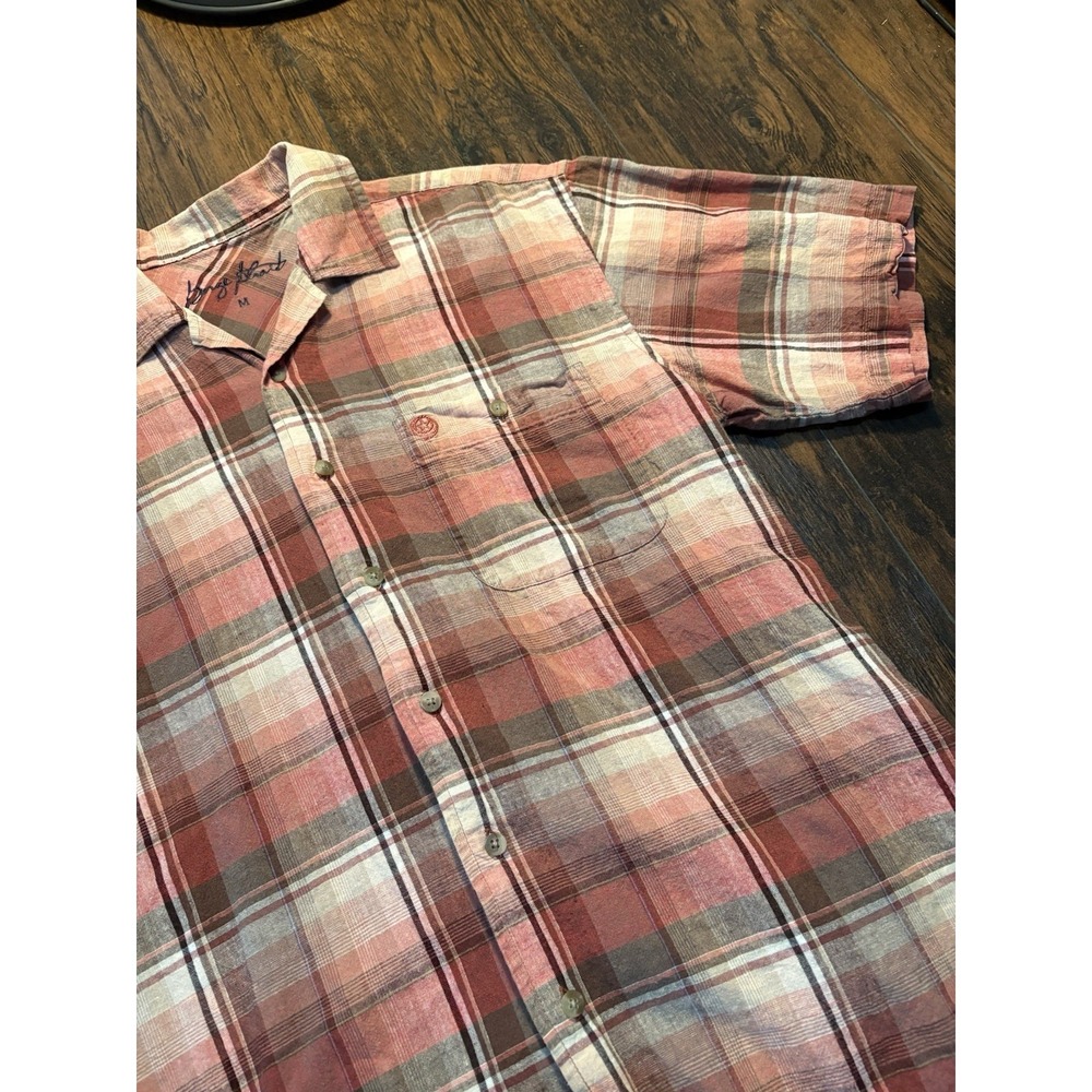 Wrangler George Strait Mens M Plaid Woven Short Sleeve Button Up Shirt Pink - Picture 9 of 16